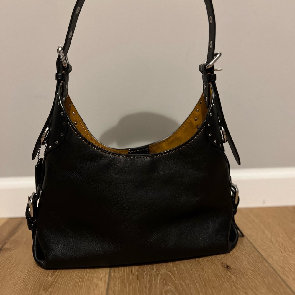 Coach Black Pebbled Leather Shoulder Bag with Silver Hardware - Picture 3 of 8